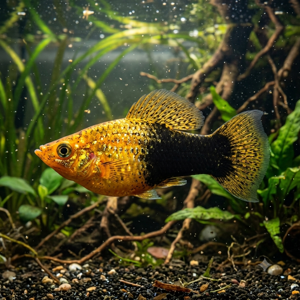 Gold Dust Tuxedo Molly - Poecilia sphenops